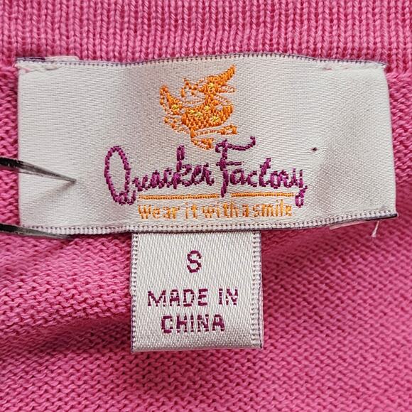 Quacker Factory Sweater Womens S Pink White Polka Dot V-Neck Buttons Preppy - Picture 6 of 10